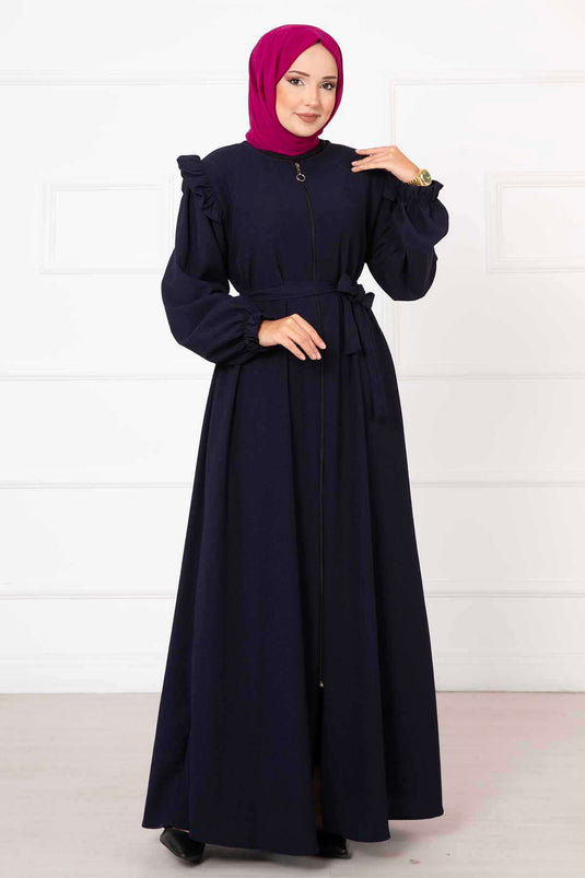 Abaya avec détail volant sur l'épaule bleu marine