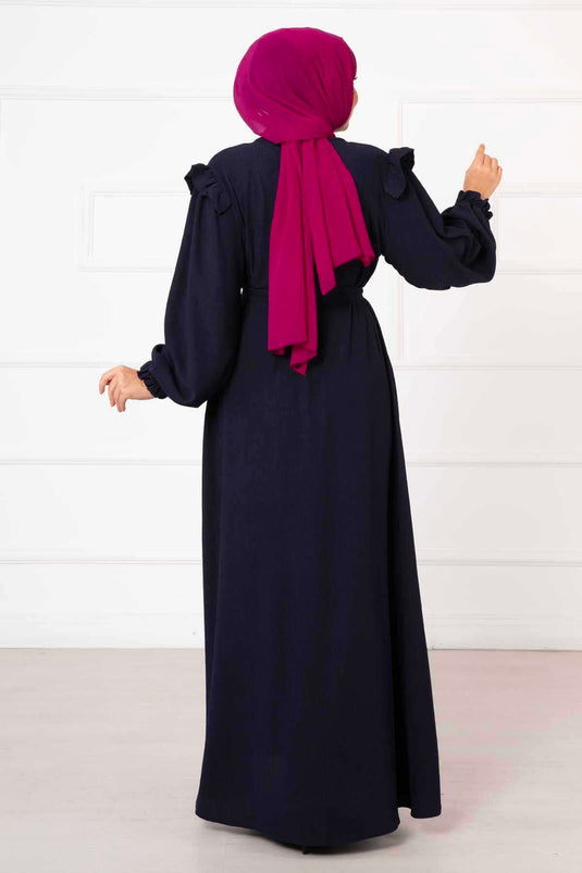 Abaya avec détail volant sur l'épaule bleu marine