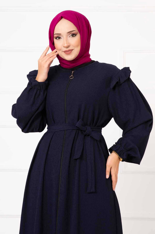 Abaya avec détail volant sur l'épaule bleu marine