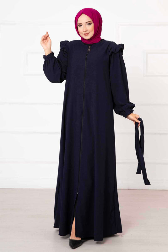 Abaya avec détail volant sur l'épaule bleu marine