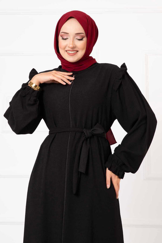 Abaya avec détail volant sur l'épaule noir