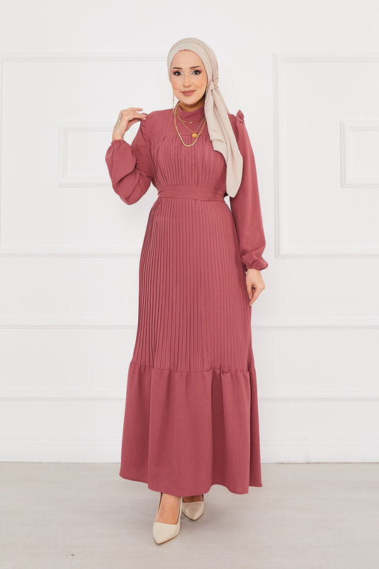 Ruffled Pleated Hijab Dress Rose Pink