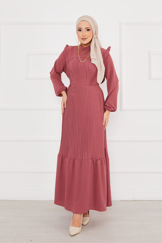 Ruffled Pleated Hijab Dress Rose Pink