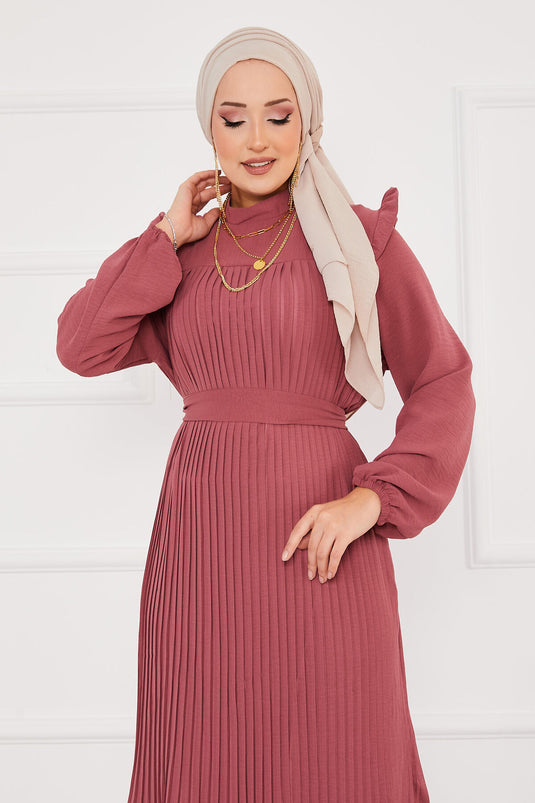 Ruffled Pleated Hijab Dress Rose Pink