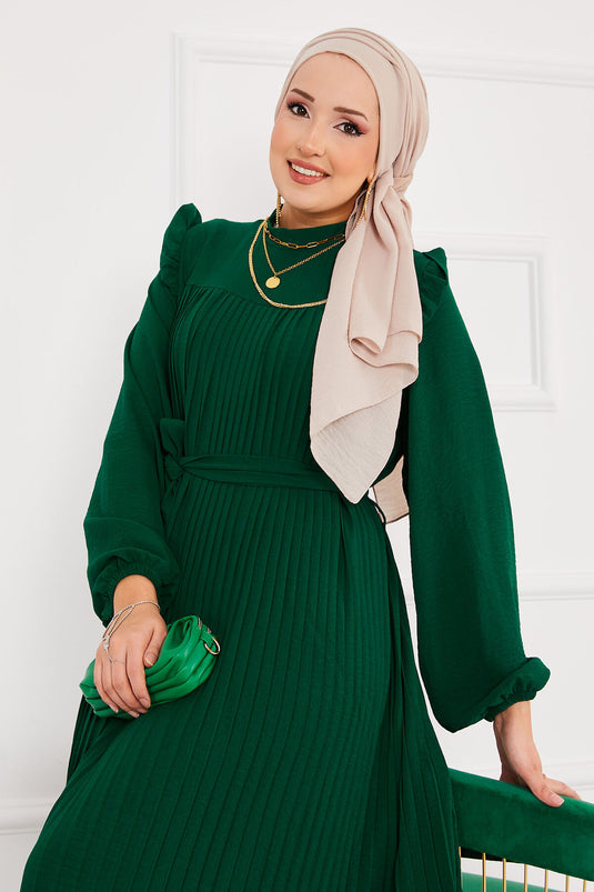 Frilled Pleated Hijab Dress Emerald