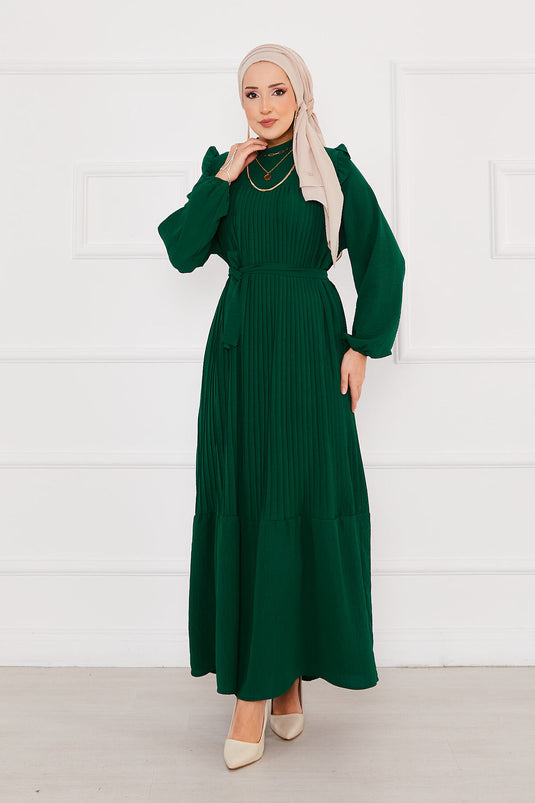 Frilled Pleated Hijab Dress Emerald