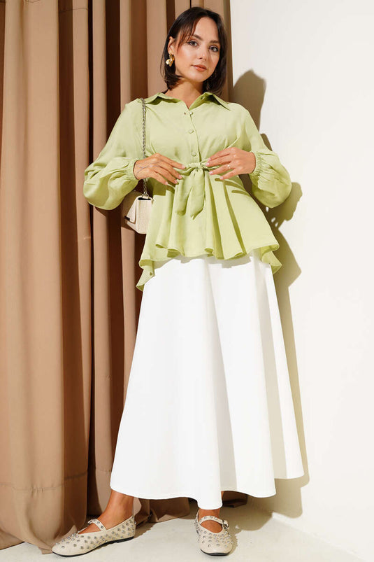 Tunique à manches élastiques nouées devant, vert aqua