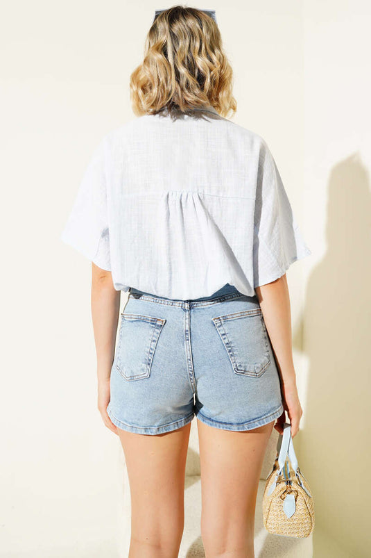 Chemise élastique à fermeture avant, bleue