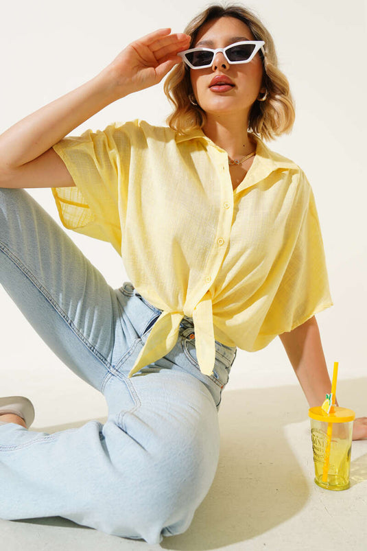 Chemise élastique à fermeture avant, jaune