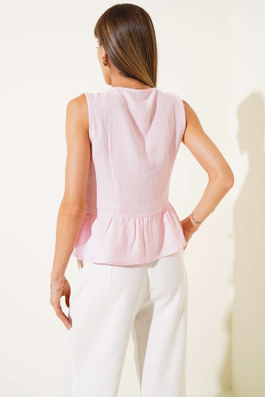 Front-Tie Pleated Blouse Pink