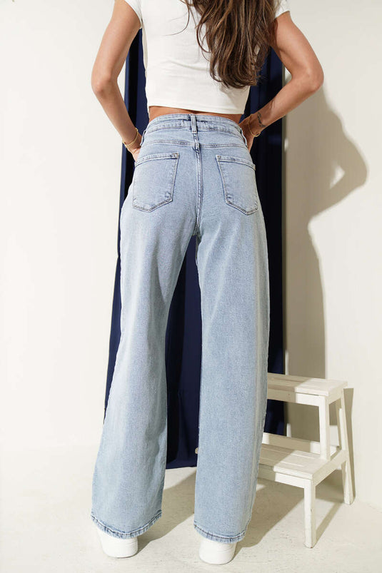 Pantalon en jean bleu glace avec détails de poche avant à stylo