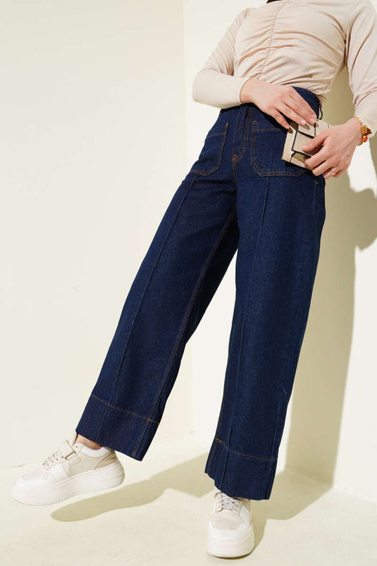 Jeans mit weitem Bein und Fronttasche in Marineblau