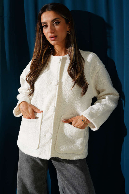 Ön Düğmeli Cep Detaylı Mont Ekru