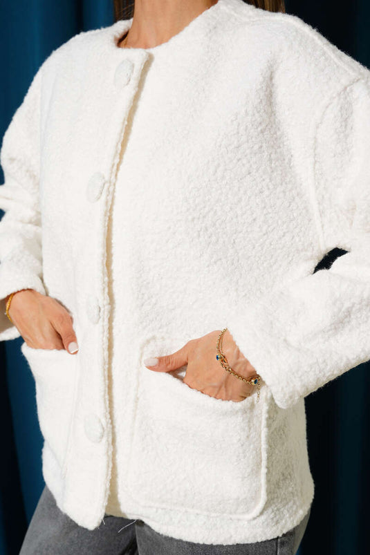 Ön Düğmeli Cep Detaylı Mont Ekru