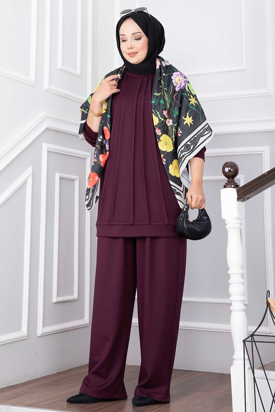 Ensemble Mauve Avec Détail De Pile À L'avant Et Pantalon
