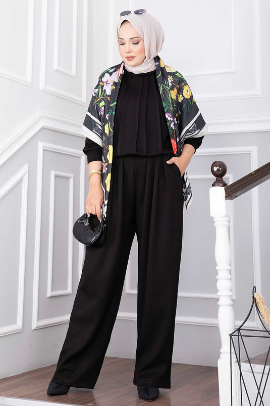 Conjunto De Pantalón Con Detalle De Pila Frontal En Negro