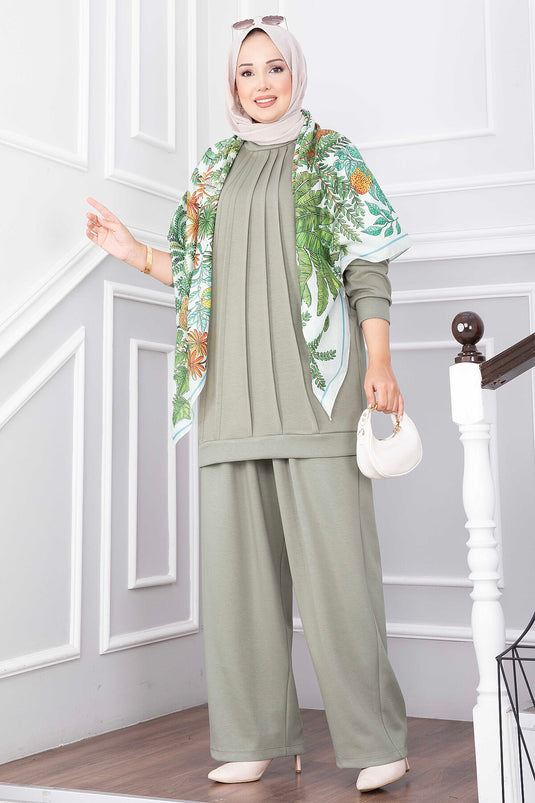 Ensemble Pantalon Orné Avec Détail De Pile À L'avant En Vert Olive