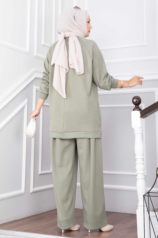 Ensemble Pantalon Orné Avec Détail De Pile À L'avant En Vert Olive