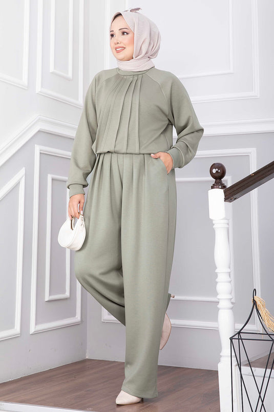 Ensemble Pantalon Orné Avec Détail De Pile À L'avant En Vert Olive