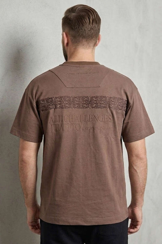 T-shirt oversize homme avec broderie avant et arrière, couleur vison