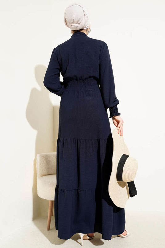 Robe élastique avec lien sur le devant, bleu marine