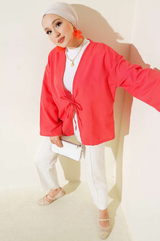 Terikoton Kimono Granaatappelbloem met Voorste Strikdetail