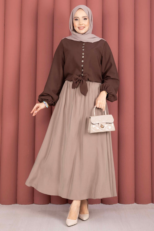 Blusa con Fiocco Frontale Marrone
