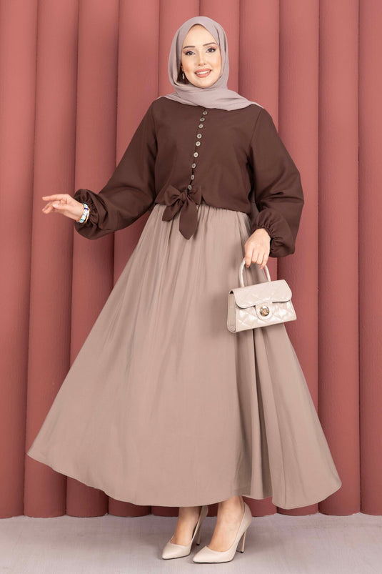Blusa con Fiocco Frontale Marrone
