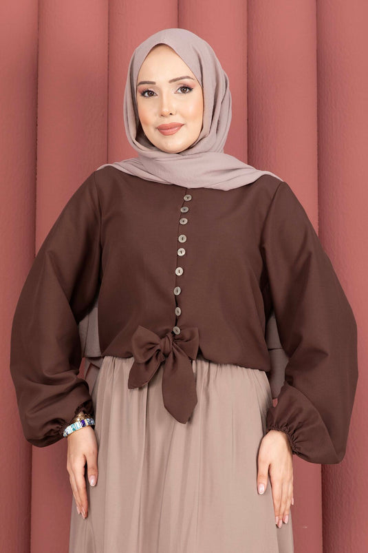 Blusa con Fiocco Frontale Marrone