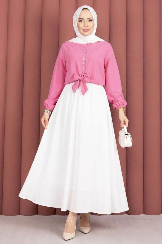 Front-Tied Crop Top Blouse Pink