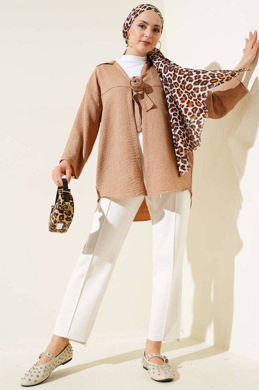 Önden Bağlamalı Kimono Camel