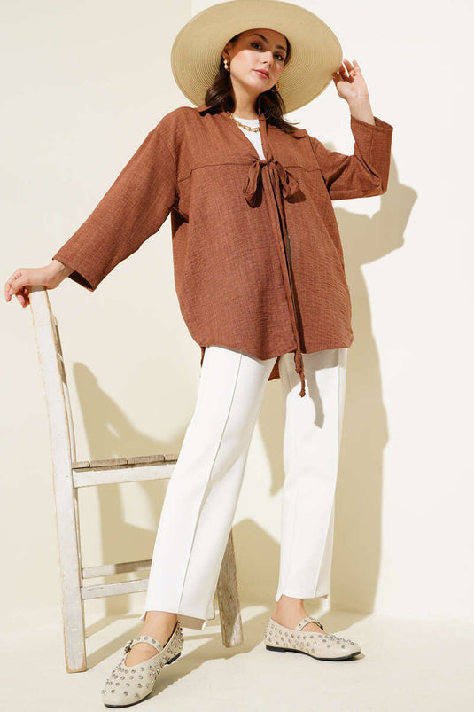 Önden Bağlamalı Kimono Kahve