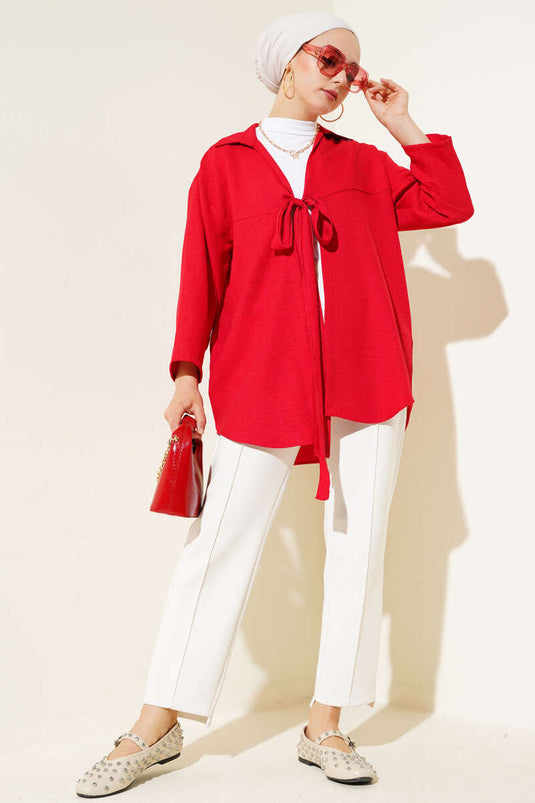 Önden Bağlamalı Kimono Kırmızı