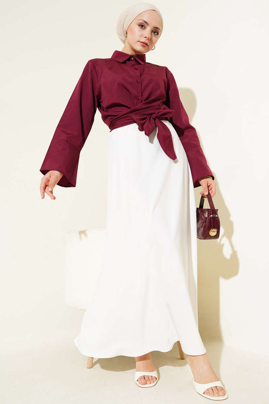 Camicia corta con nodo frontale bordeaux