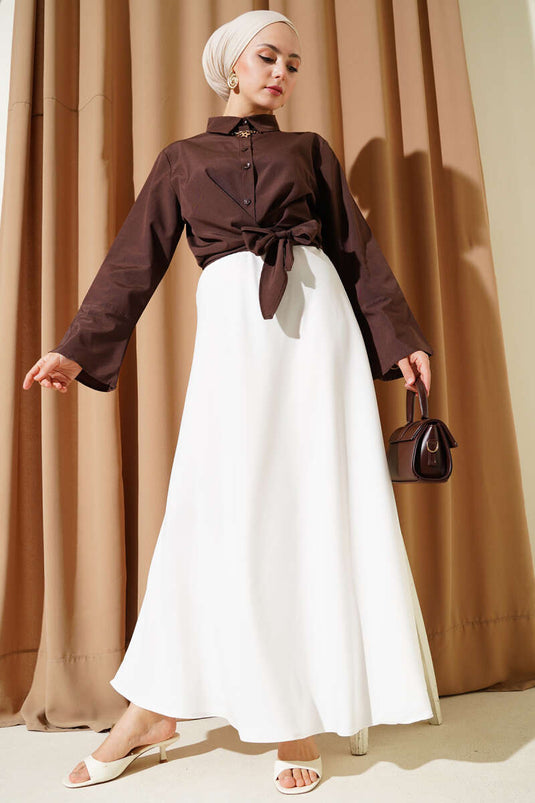 Front Tie Short Shirt Brown