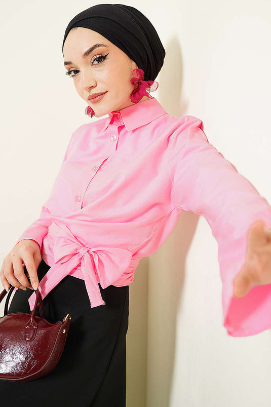 Camicia corta rosa con chiusura frontale