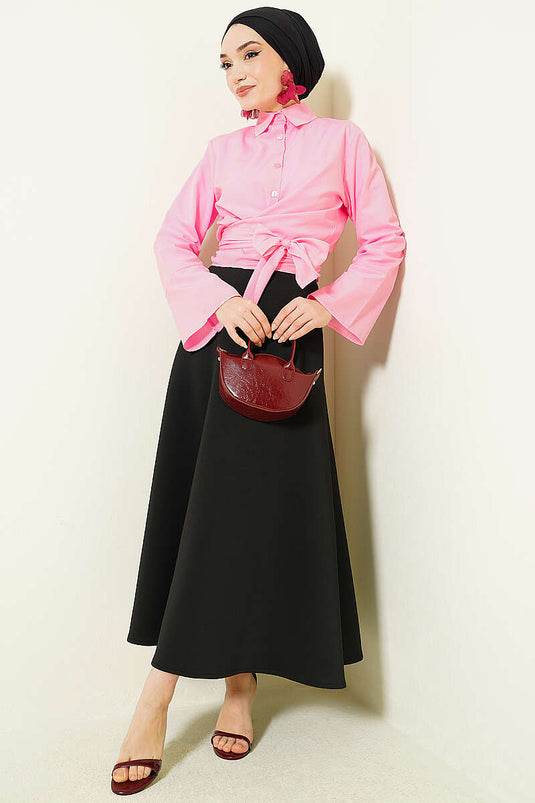Camicia corta rosa con chiusura frontale