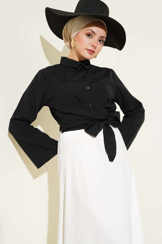 Chemise courte à nouer devant noire