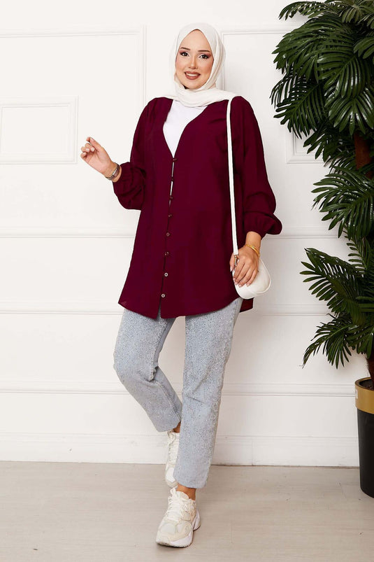 Bordeaux Kimono Shirt Met Knopen
