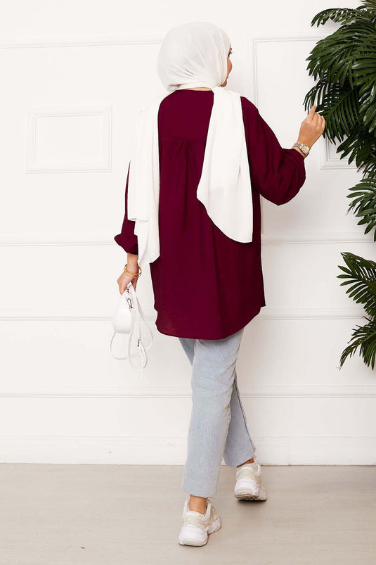 Bordeaux Kimono Shirt Met Knopen