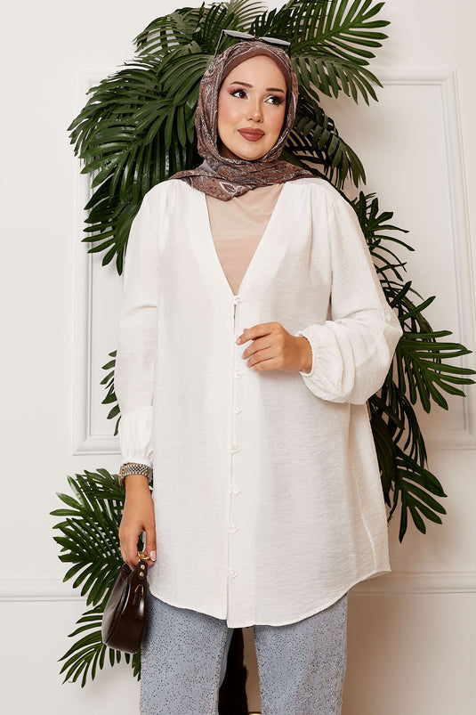 Chemise kimono boutonnée sur le devant écru