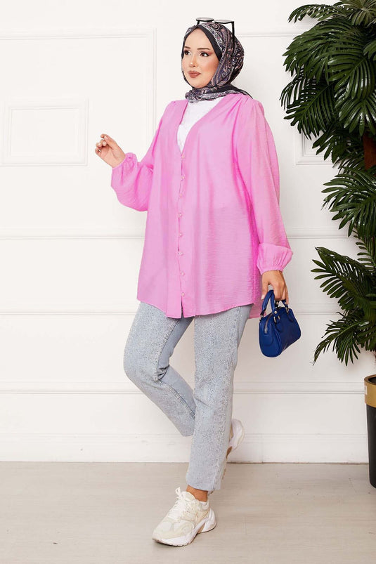 Chemise kimono boutonnée devant rose foncé