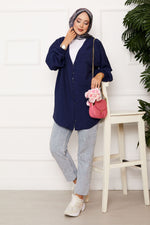 Chemise kimono à boutons avant bleu marine