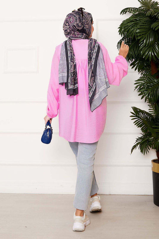 Önden Düğmeli Kimono Gömlek Pembe