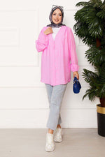 Chemise kimono à boutons avant rose