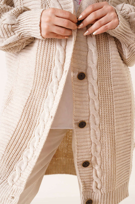 Cardigan Tricoté Boutonné Sur Le Devant Beige