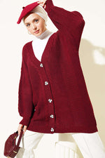Gilet En Maille Boutonné Bordeaux