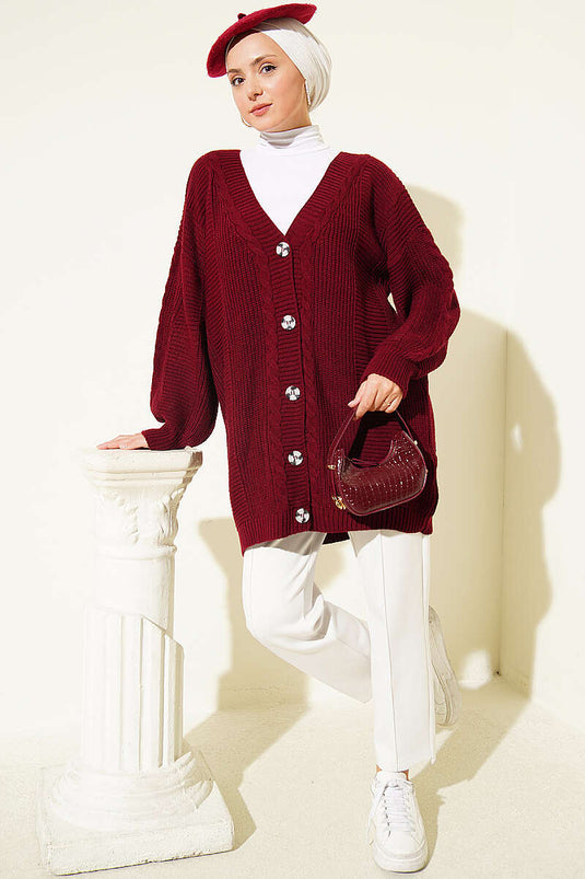 Chaqueta De Punto Con Botones Burdeos