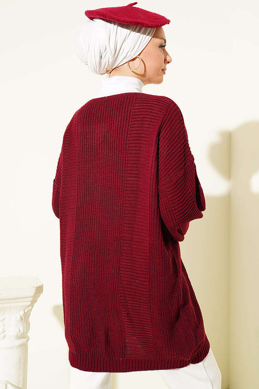 Chaqueta De Punto Con Botones Burdeos