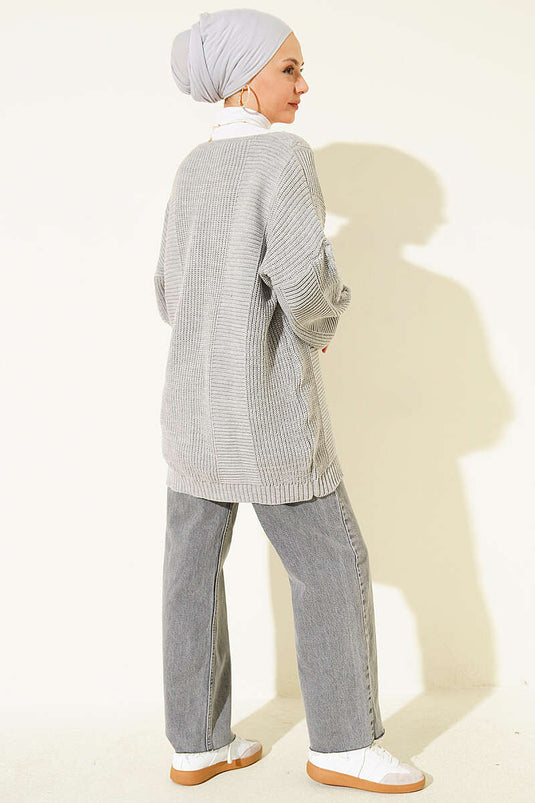 Chaqueta De Punto Gris Con Botones